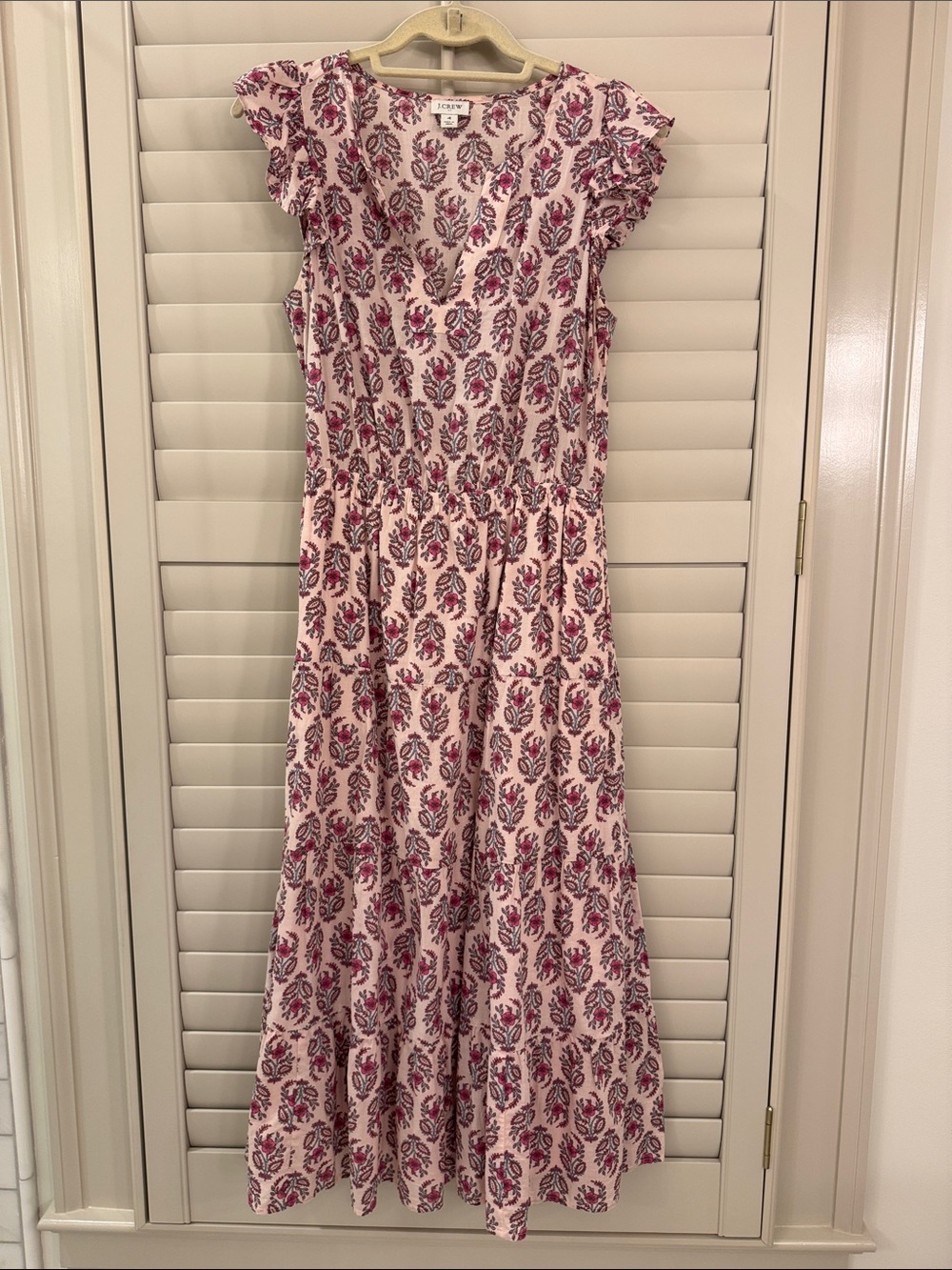 J. Crew Pink Midi Dress with Floral Motif